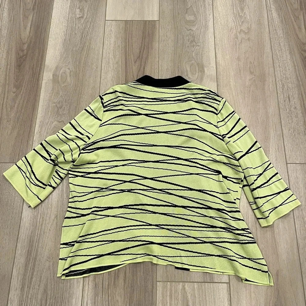 MING WANG Light Yellow/Green Abstract Stripe Open Knit Sweater Blazer Size 2X - Picture 4 of 8